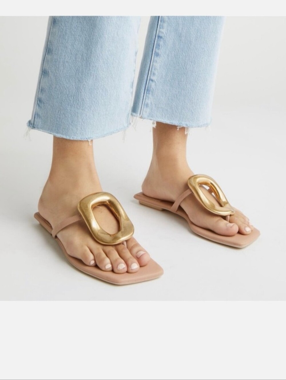 Women’s Jeffrey Campbell Jelly Linques Nude Slide Sandals with Gold Accent